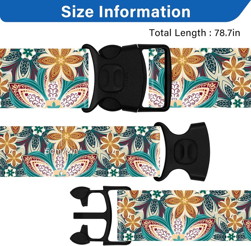ZHOMA 2 Pack Luggage Straps for Suitcases, Adjustable Travel Belt with Double Lock and Quick Release Buckle, Heavy Duty Nylon Bag Packing Strap, Unique Identifiers Business Travel Accessories-Green Flowers - Image 3